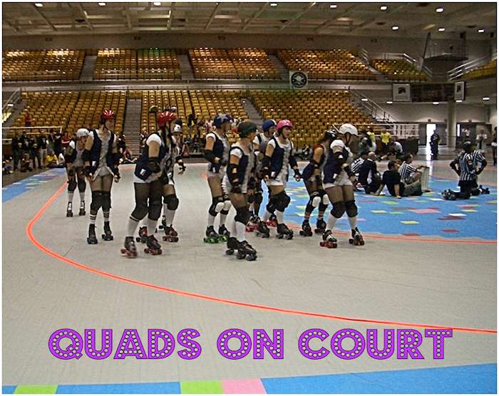 Quads on court derby on skate tiles